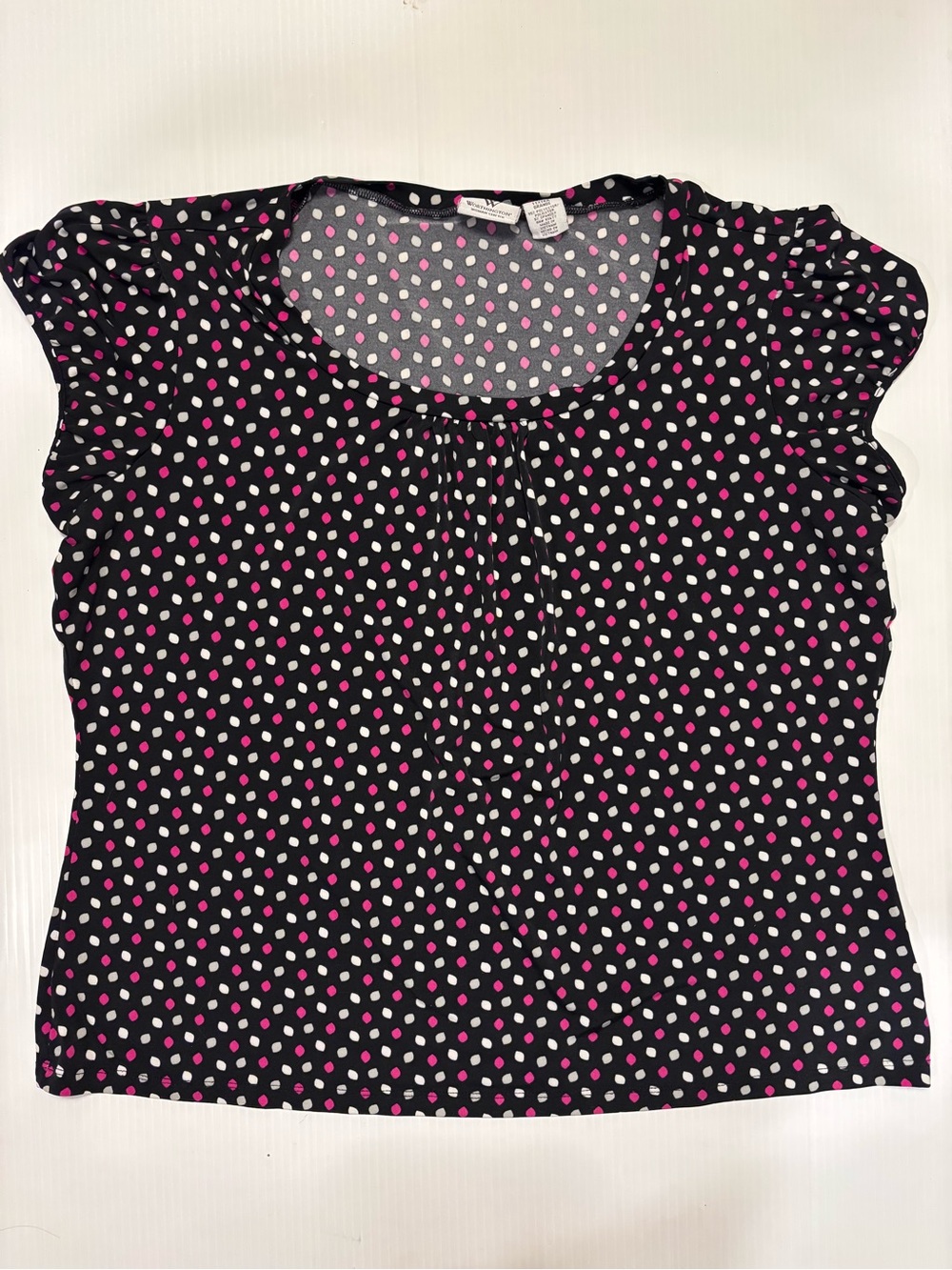 Worthington Black blouse with Pink & White Polka Dots xl
